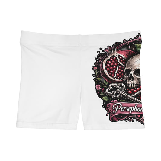 Persephone Skull & Pomegranate Women's Shorts — Gothic Floral Summer Activewear