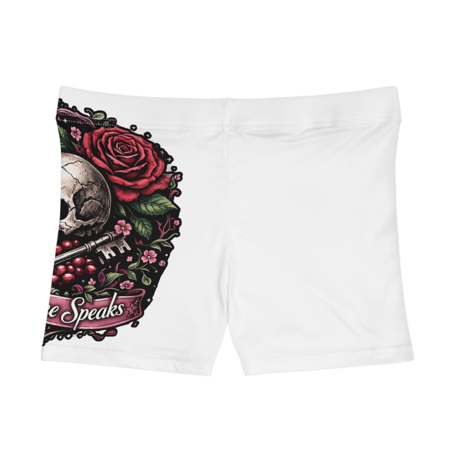 Persephone Skull & Pomegranate Women's Shorts — Gothic Floral Summer Activewear